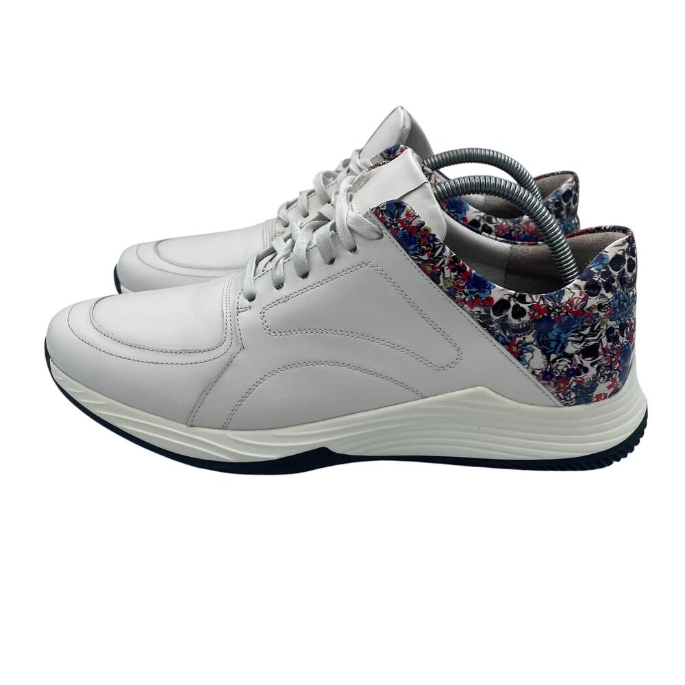 Robert Graham Monterey Shoes Sneakers Skulls Floral White Leather Mens 10.5